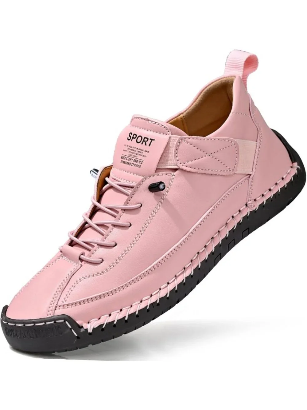 Women's Pink Leather Breathable Loafers Mid top Walking Flats Ankle Chukka Boots